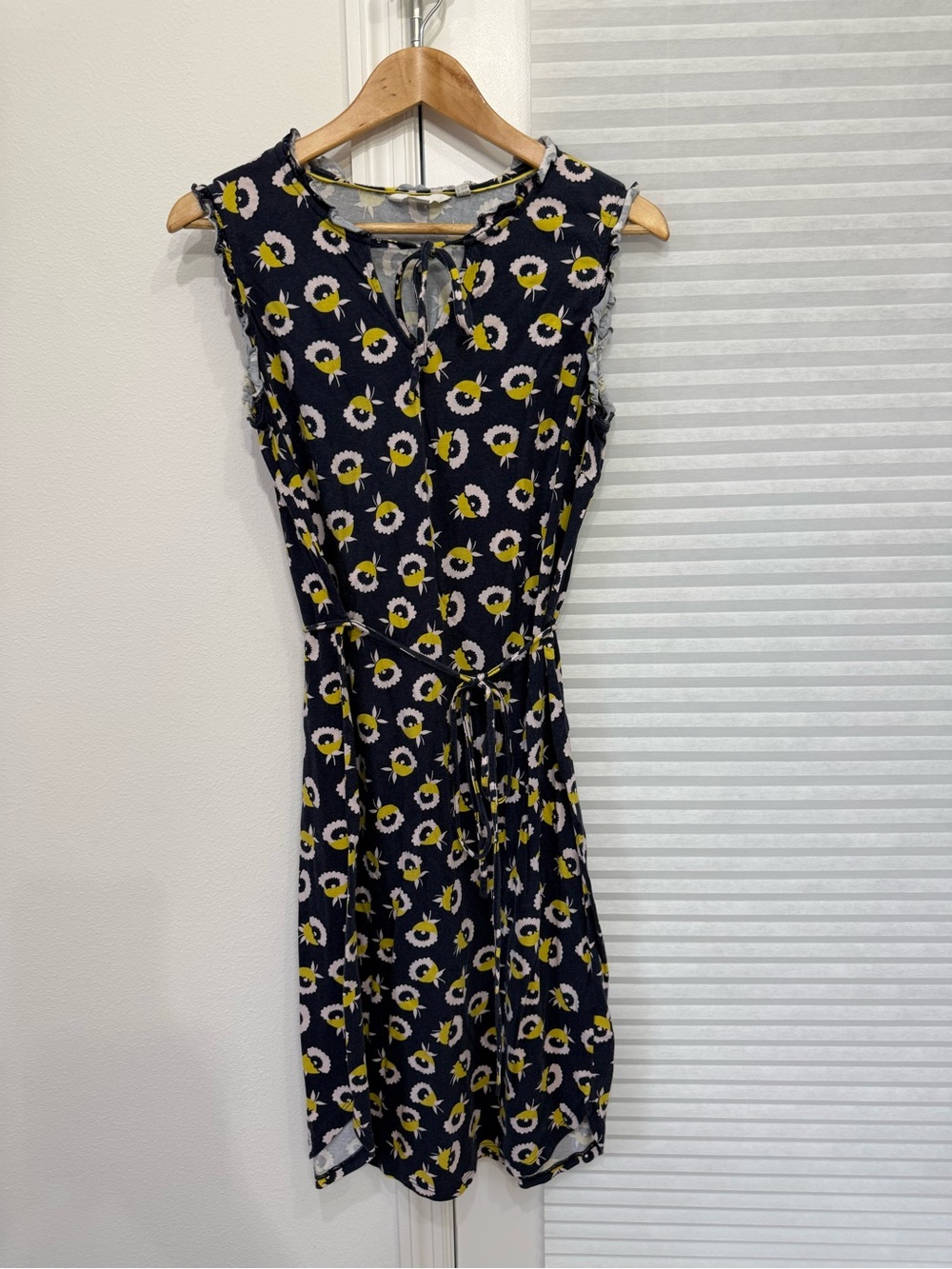 Boden Navy Floral Tie-Waist Mini Dress